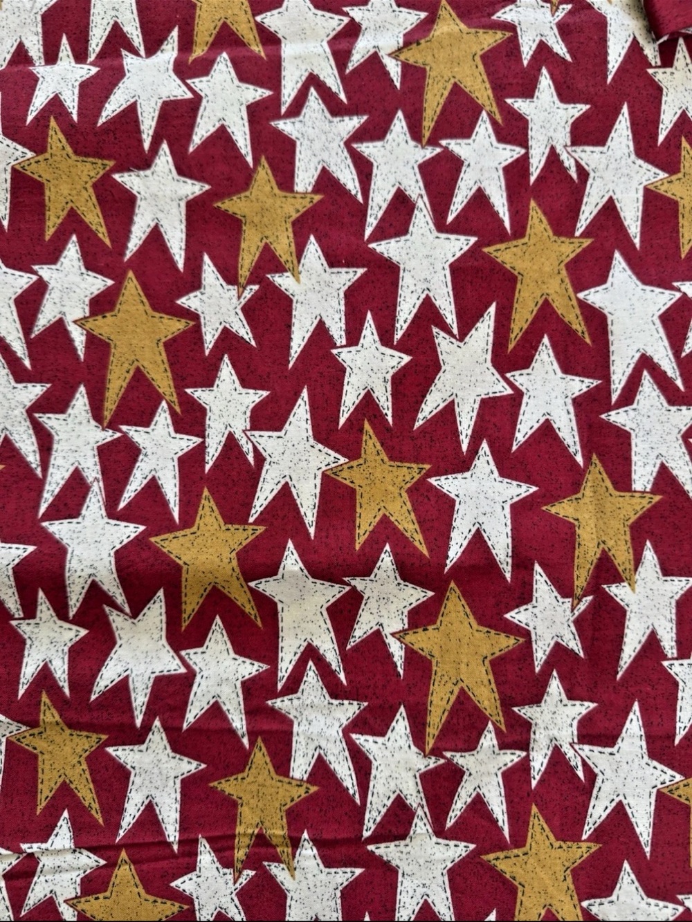 Vtg Textile Art And Film Quilting Cotton Primitive Stars On Red Fabric 2 Yards